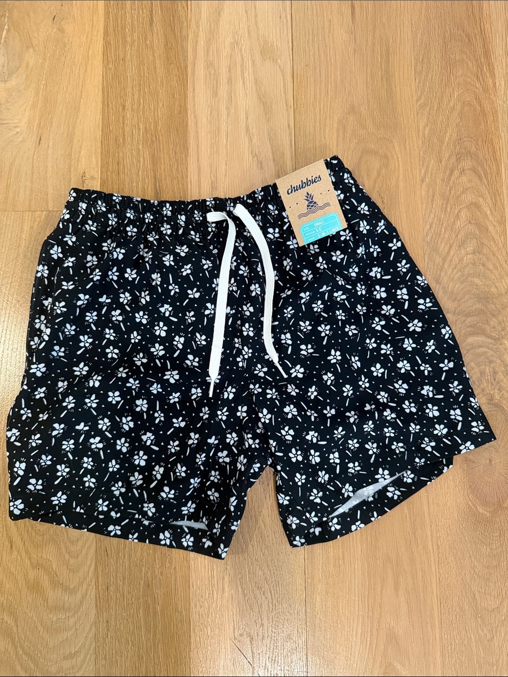Chubbies Black Floral Hybrid Shorts with White Drawstring